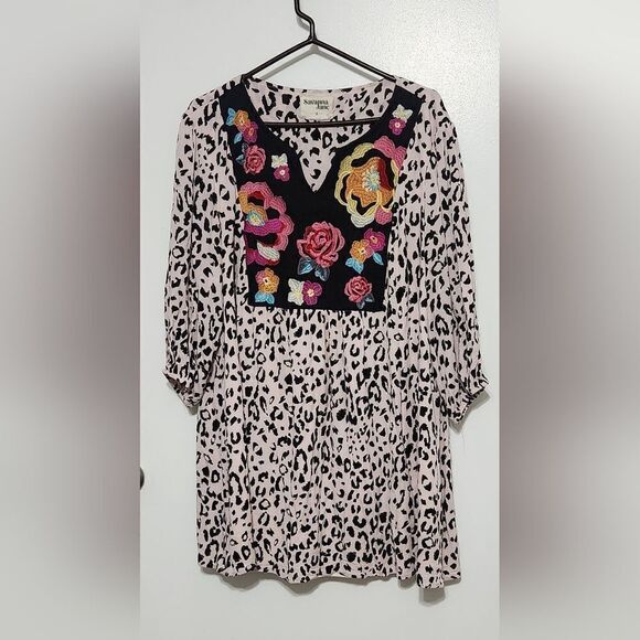 Savanna Jane Leopard printed long sleeve floral embroidered dress plus size 1X - Picture 9 of 9